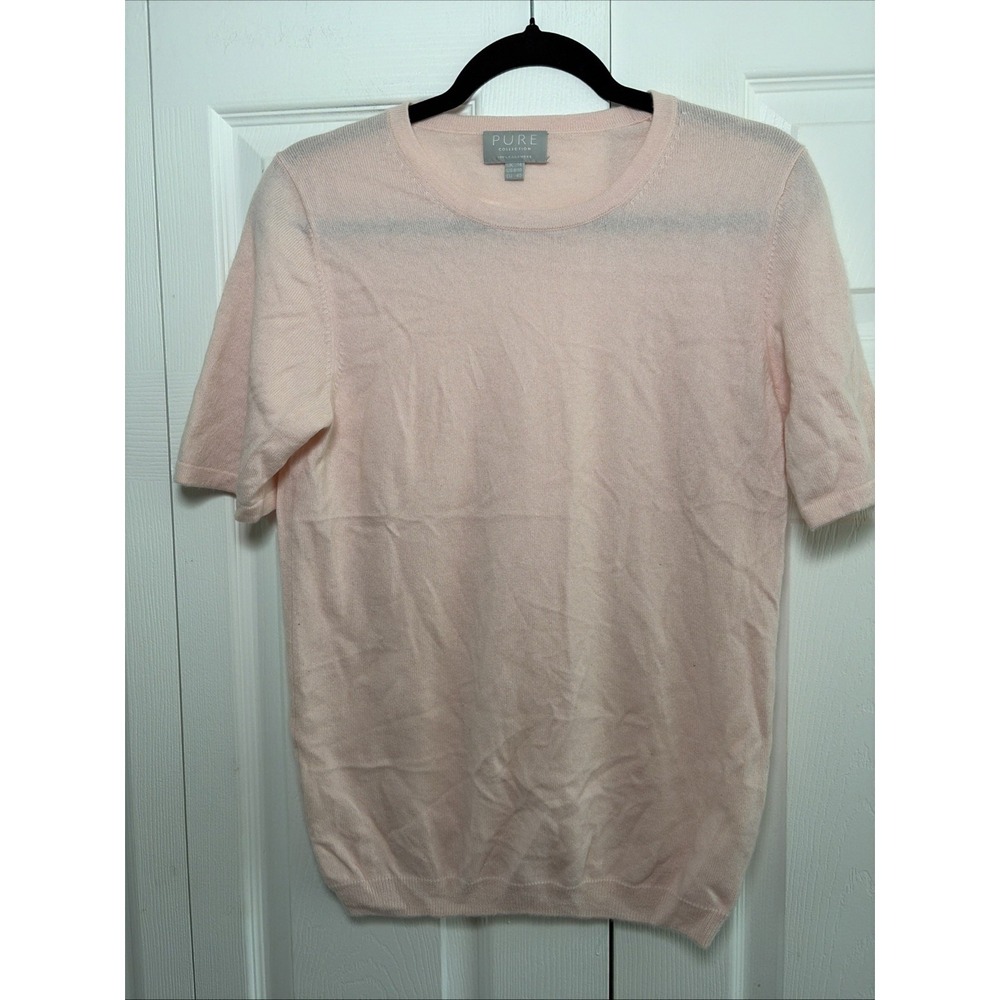 Pure Collection Short Sleeve Sweater Womens Size 8/10 Pink 100% Cashmere Knit